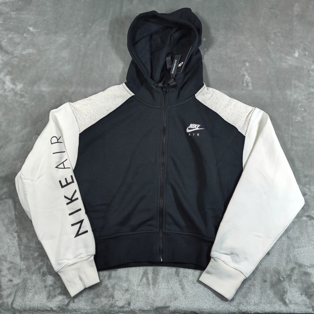 Nike Sportswear Air Hoodie Womens Medium Black White‎ Full Zip Jacket New